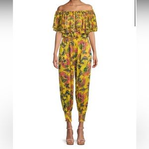 MISA Los Angeles Large off the shoulder floral jogger jumpsuit